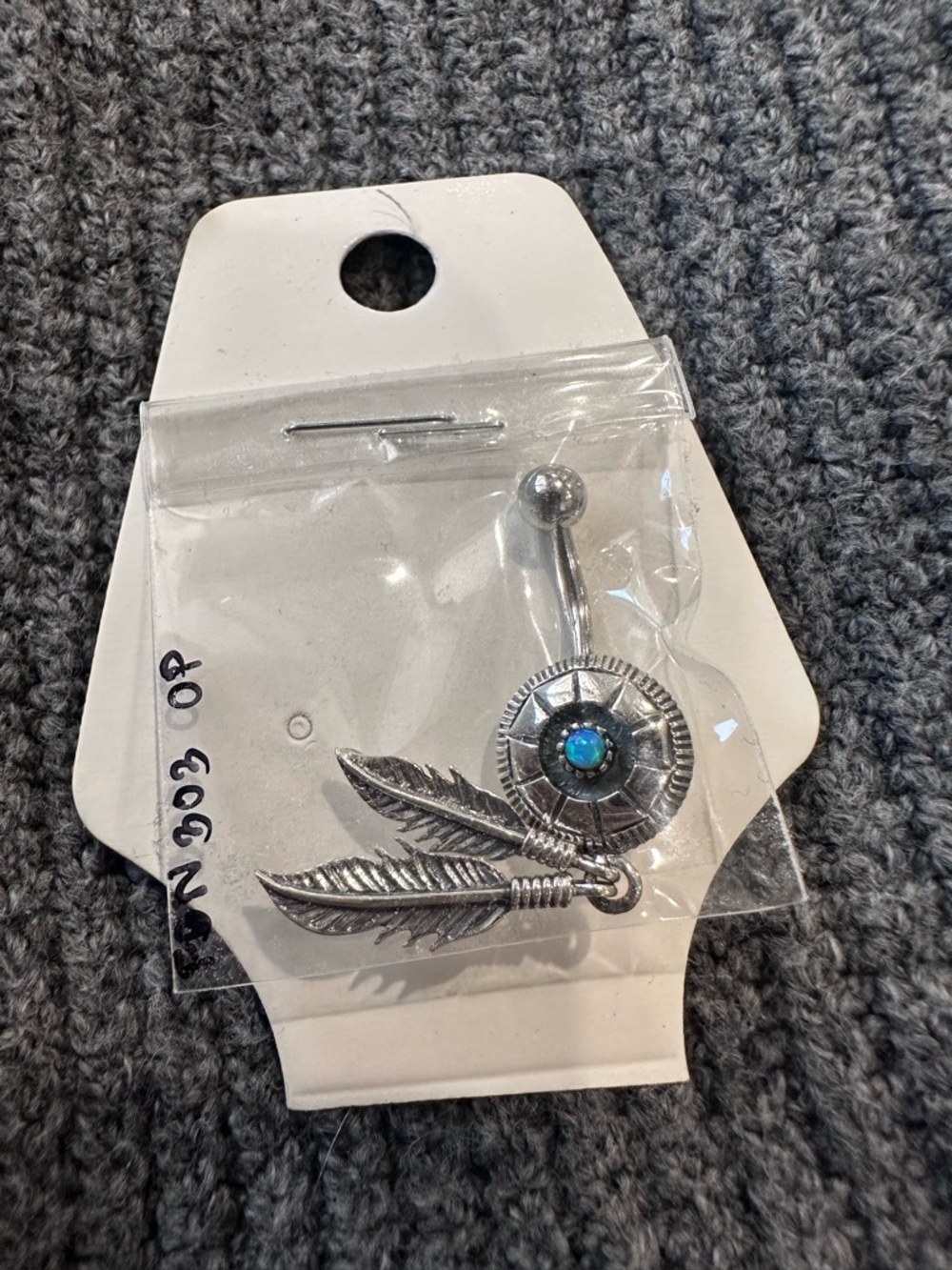 Silver Feather Opal Navel Ring - Women Jewelry